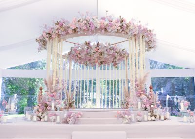 Floral Mandap with a floral Halo and rose petal garlands